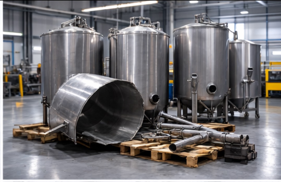 食品廠大型不鏽鋼槽桶、發酵槽、儲存槽拆除